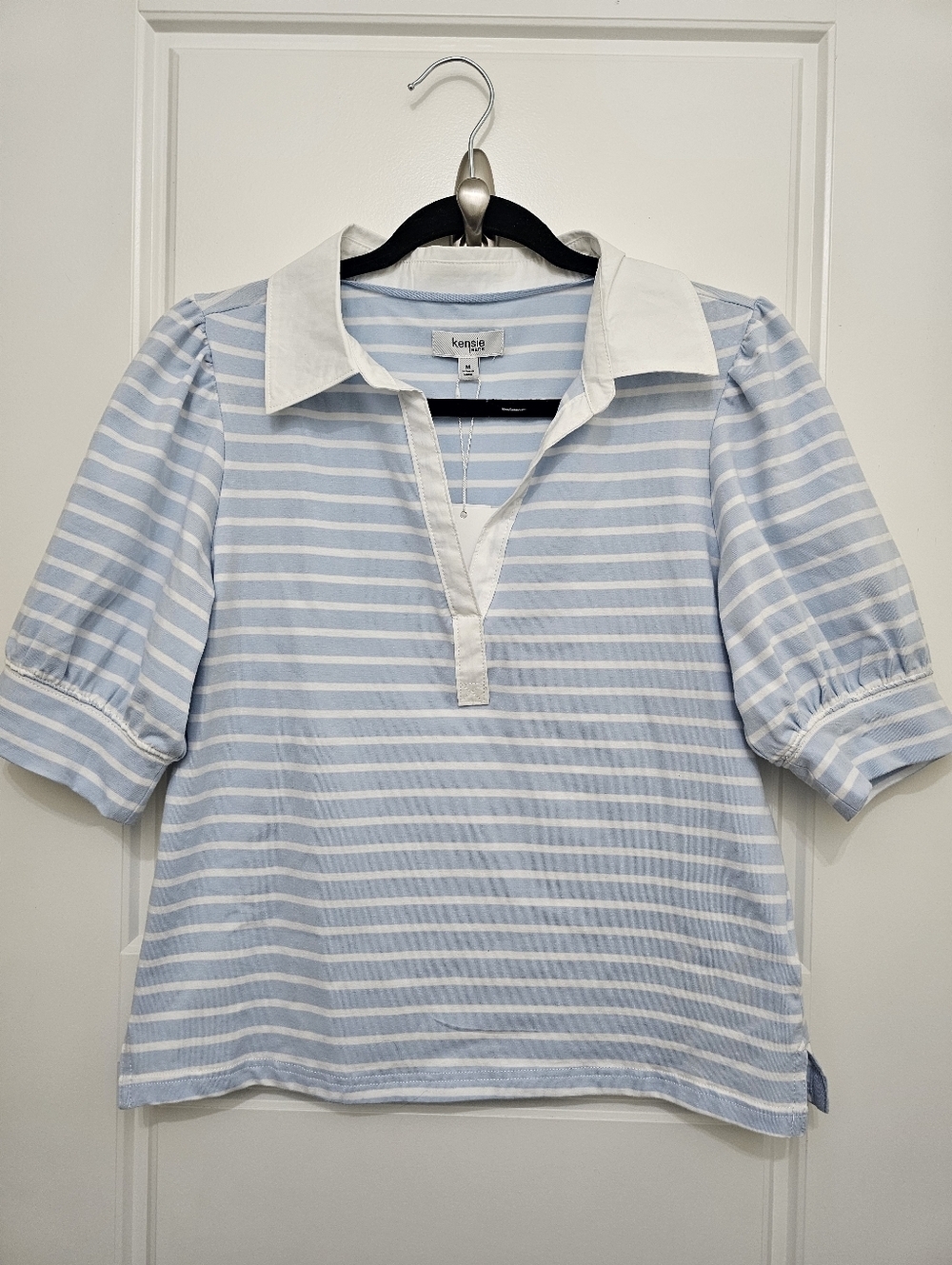 Kensie Pale Blue & White Striped Polo Tunic (Womens) M
